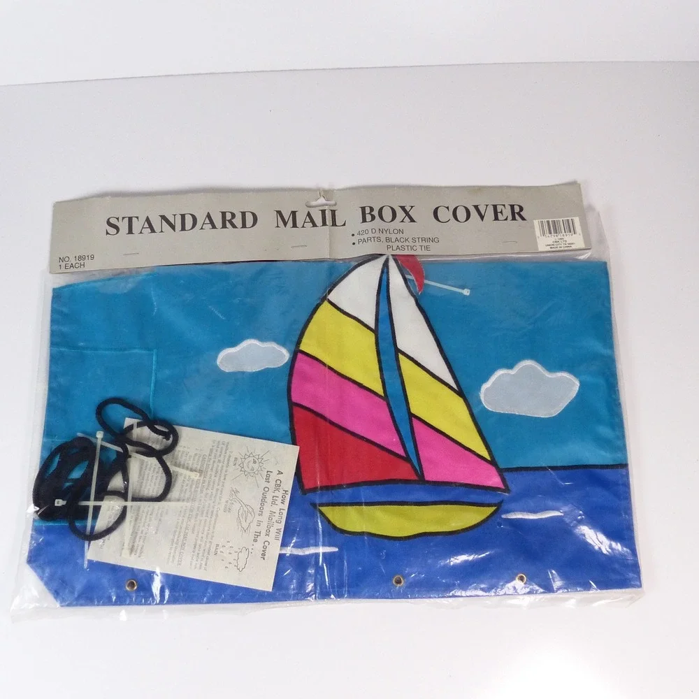 CBK Sailboat Mailbox Cover Vintage 1994 Nautical Banner Decor 18x20 Neon 90s NOS